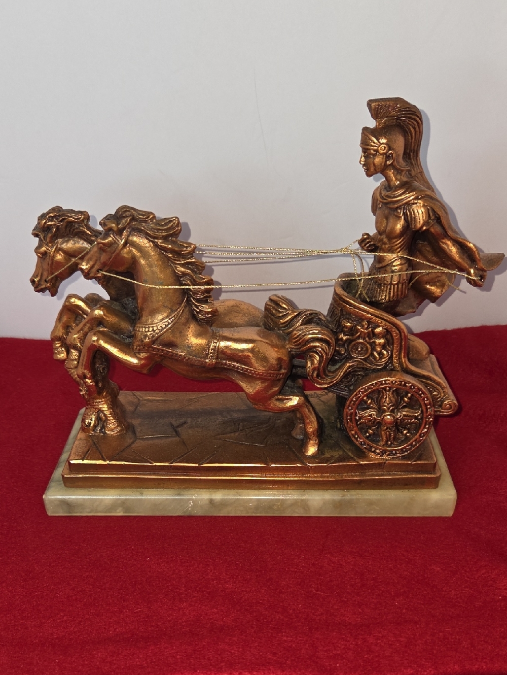 Roman Chariot Horse Soldier Sculpture - Copper/Bronze Metal Decorative Home Art